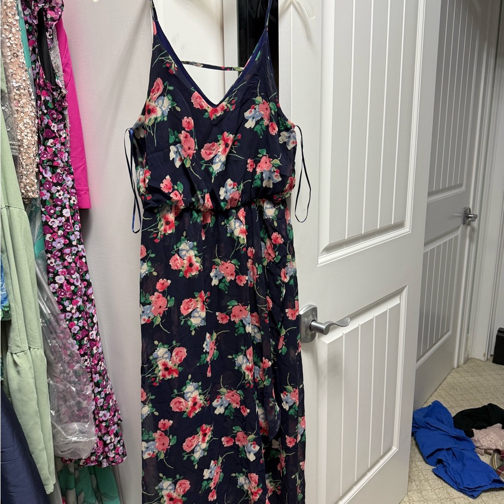 Floral Maxi Dress with Pink and Red Flowers